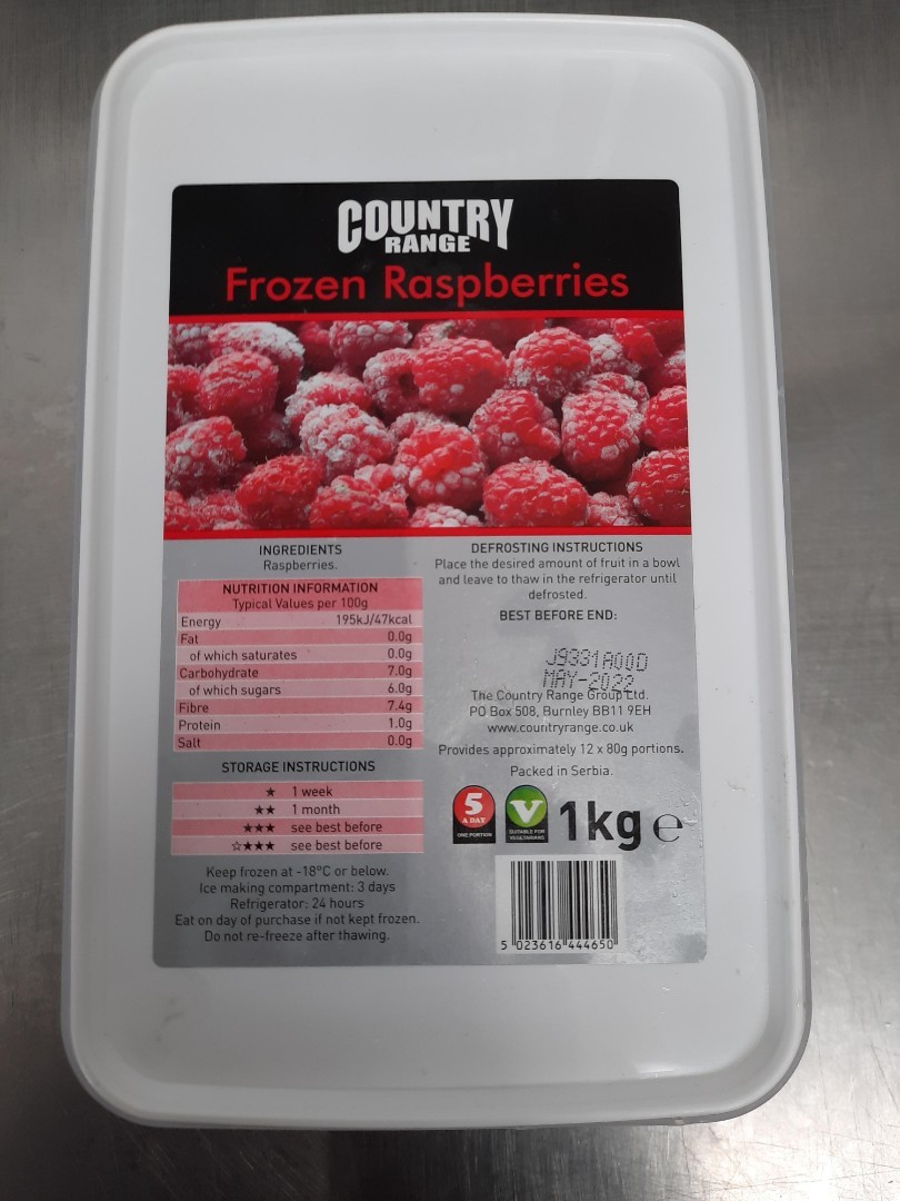 Line of sight Flashy circulation Frozen Raspberries Tub 1kg